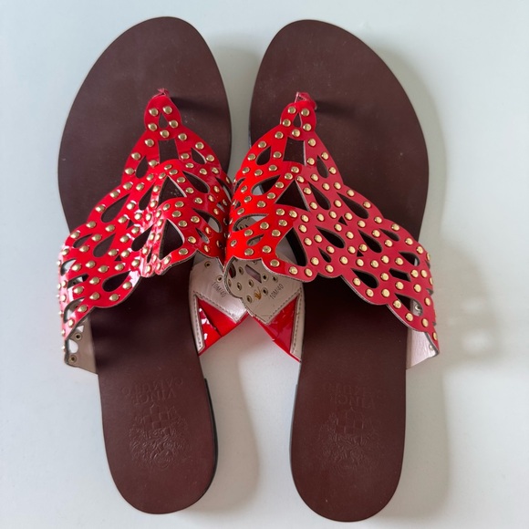 Vince Camuto Red Leather Cut Out and Gold Beaded Sandals Size 10 - Picture 1 of 13